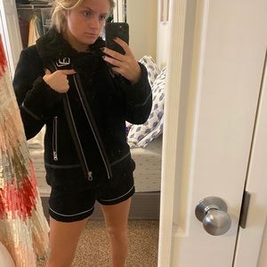 Black Zara Sherpa Biker Coat
